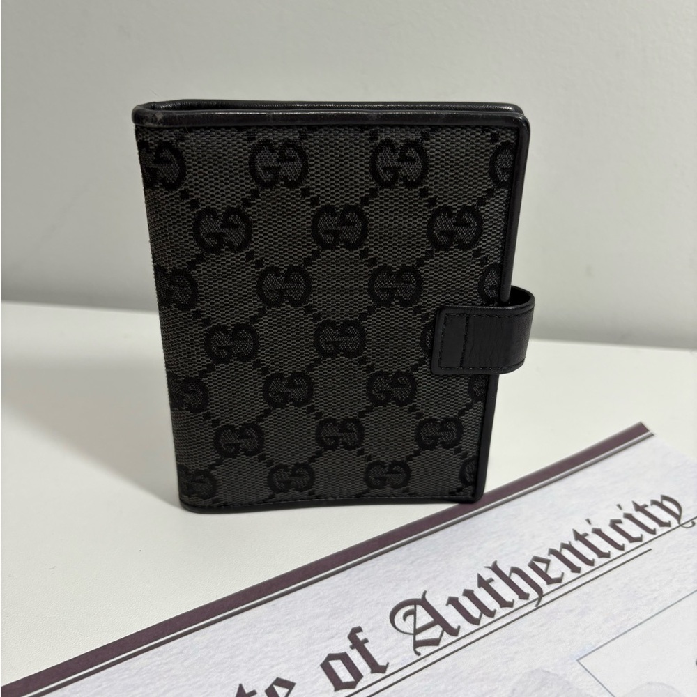 Authentic Gucci Black GG Canvas and leather agenda card Wallet w certificate - Picture 2 of 11